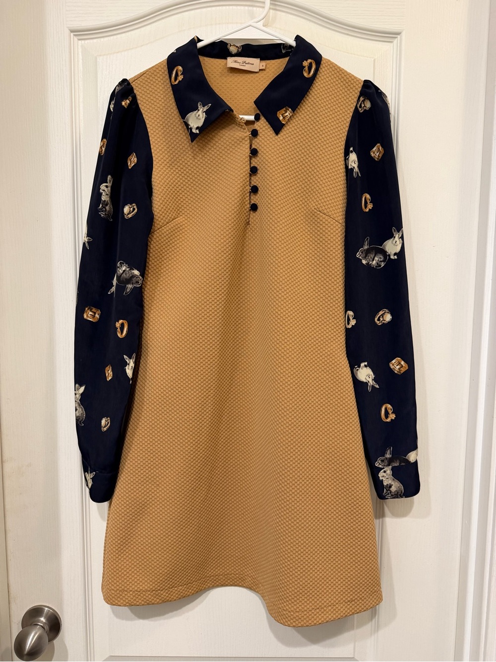 Miss Patina London whimsical rabbit-print retro dress, women’s size Small.
